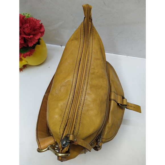 Fossil Yellow Tan Leather Zipper Pocket Crossbody Shoulder Bag - Picture 7 of 13